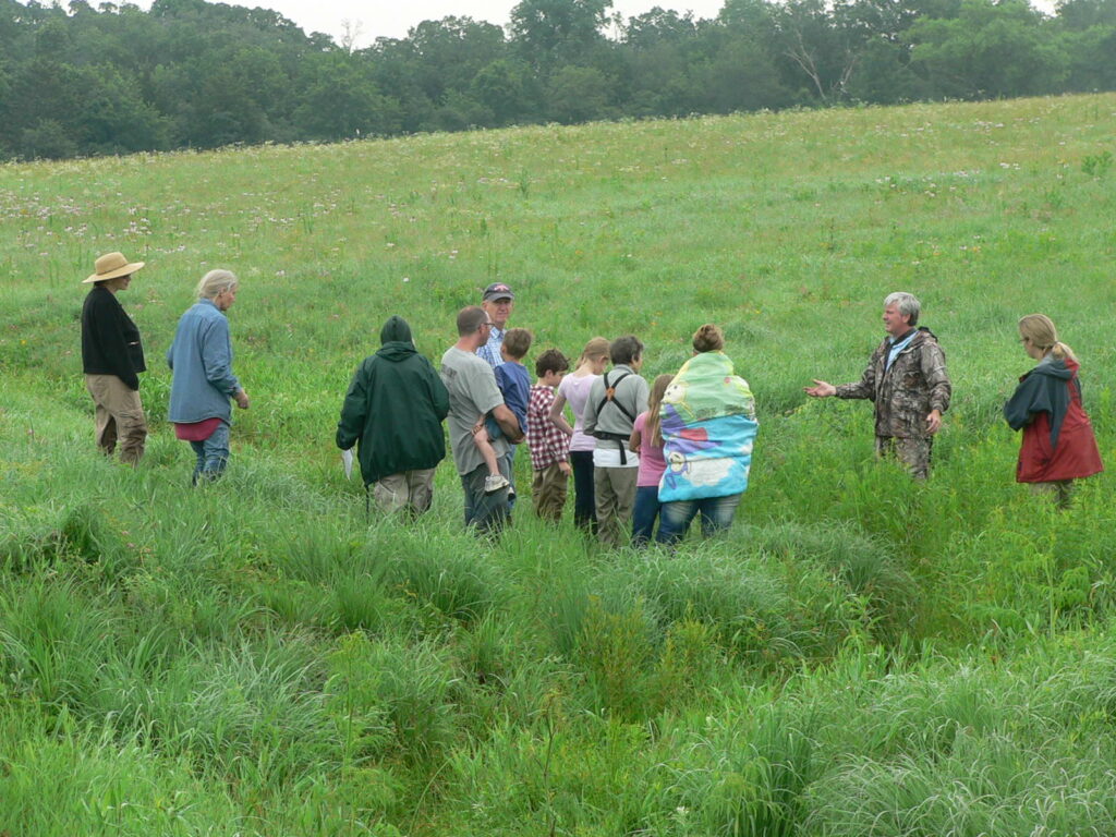 group in the prairie Learning about reptiles & amphibians at Gayfeather