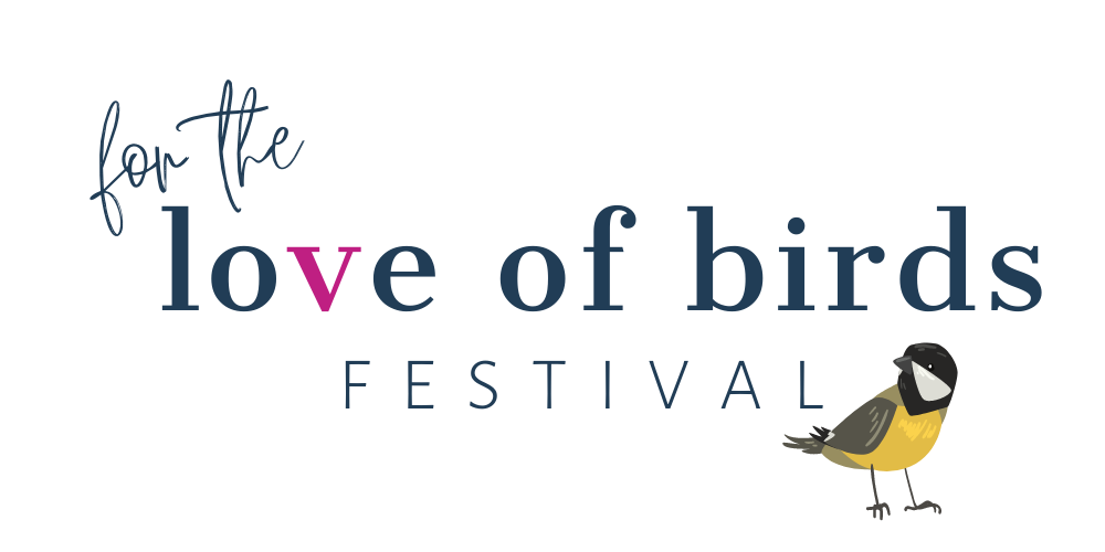 Logo for "For the Love of Birds" with a small yellow bird cartoon